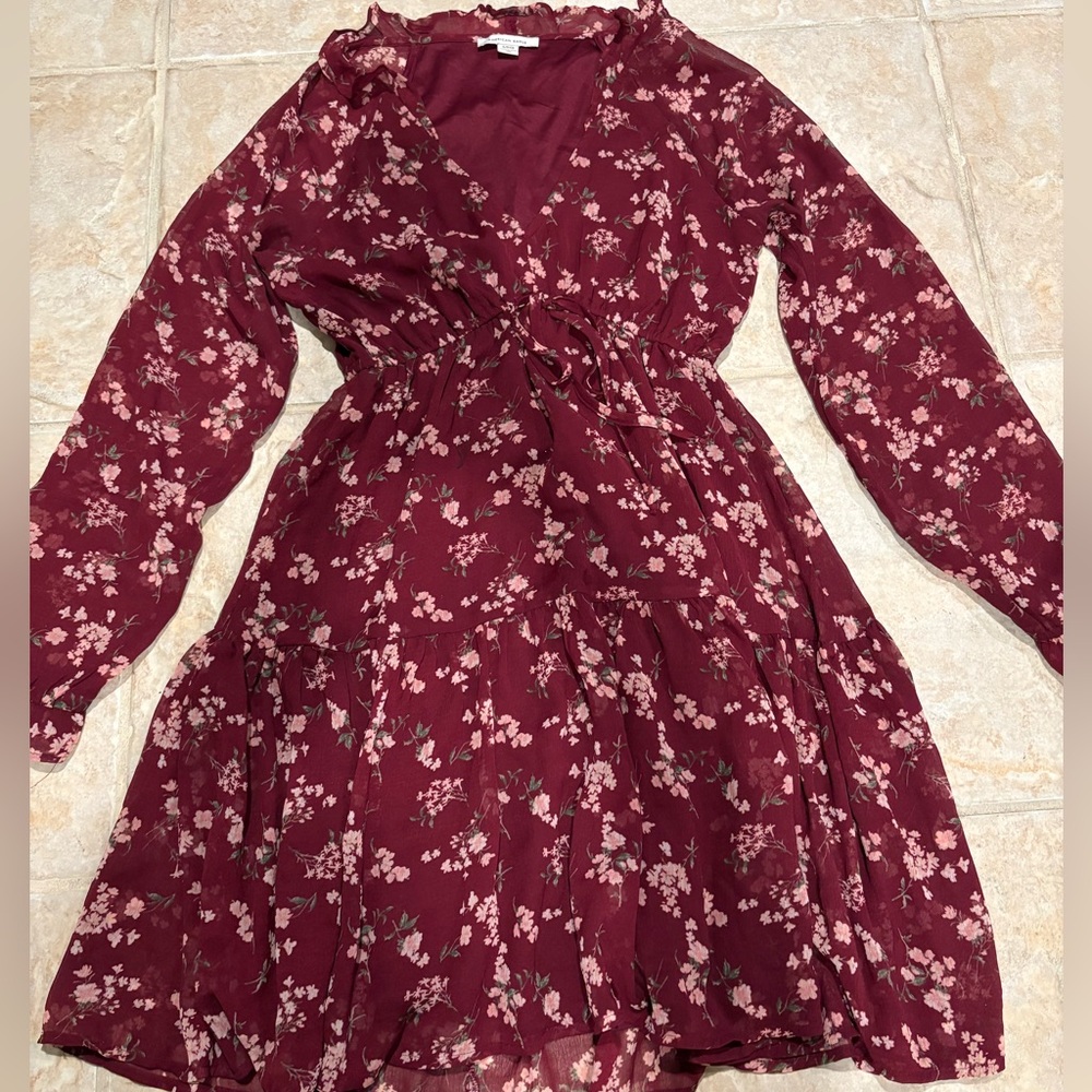 Floral Burgundy Long Sleeve Dress